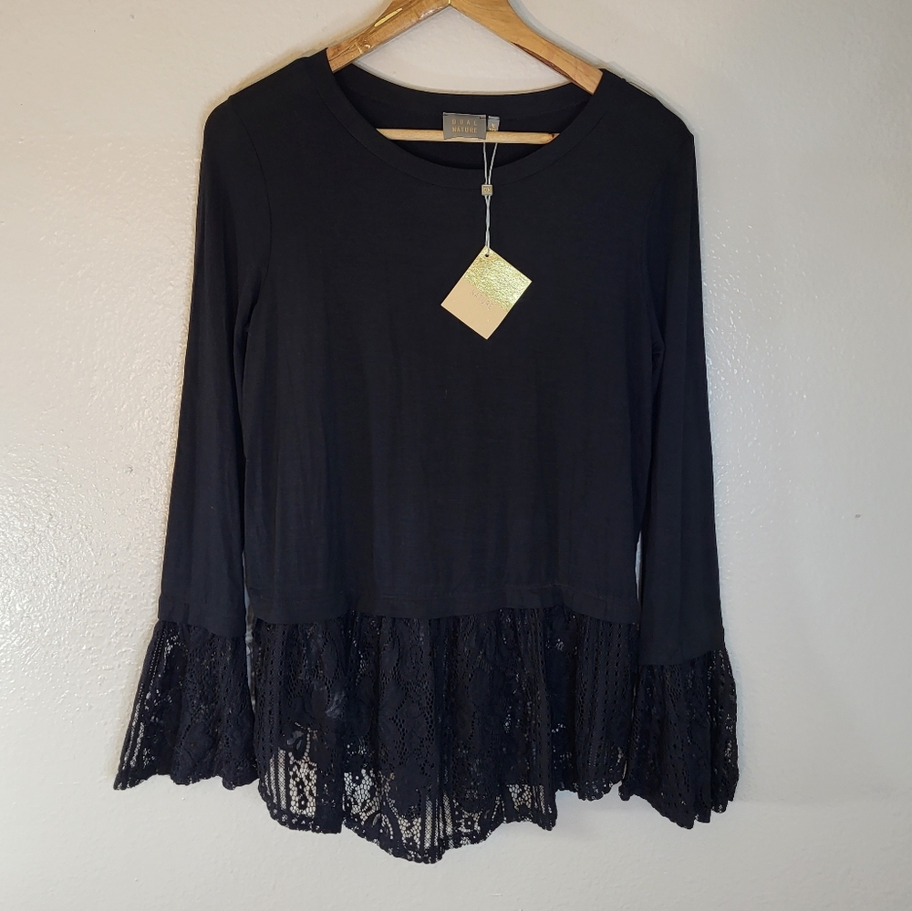 Dual Nature Lace Bell Model Blend Long Sleeve Tunic Top